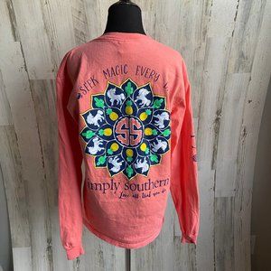 Simply Southern Size Medium Long Sleeve Graphic T-Shirt Coral Color